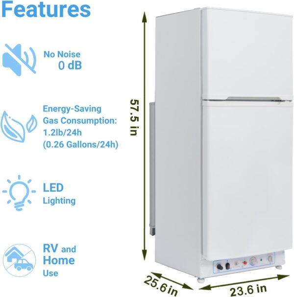 smad propane refrigerator off grid. 6.1 cu.ft propane fridge with freezer for cabin. boat. lpg/110v 2 way rv refrigerator with reversible door. white