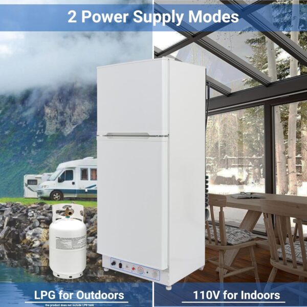 smad propane refrigerator off grid. 6.1 cu.ft propane fridge with freezer for cabin. boat. lpg/110v 2 way rv refrigerator with reversible door. white