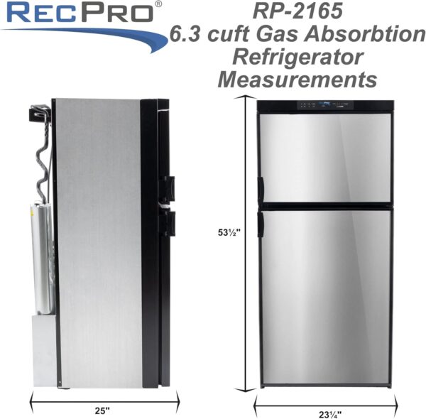 recpro rv refrigerator 6.3 cubic feet gas and electric | black or stainless finish | 110v / 12v / propane gas | (stainless finish)