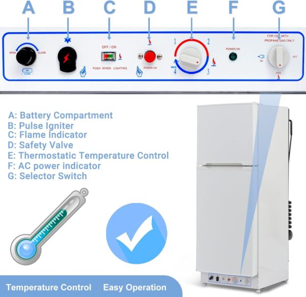 smad propane refrigerator off grid. 6.1 cu.ft propane fridge with freezer for cabin. boat. lpg/110v 2 way rv refrigerator with reversible door. white