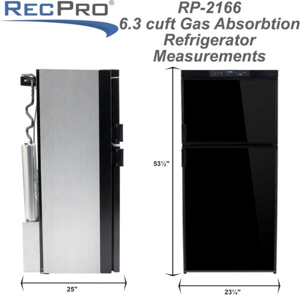 recpro rv refrigerator 6.3 cubic feet gas and electric | black or stainless finish | 110v / 12v / propane gas | (black finish)