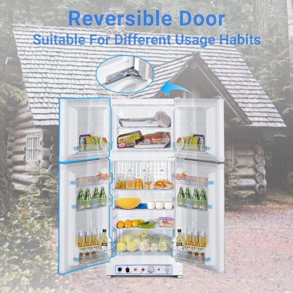 smad propane refrigerator off grid. 6.1 cu.ft propane fridge with freezer for cabin. boat. lpg/110v 2 way rv refrigerator with reversible door. white