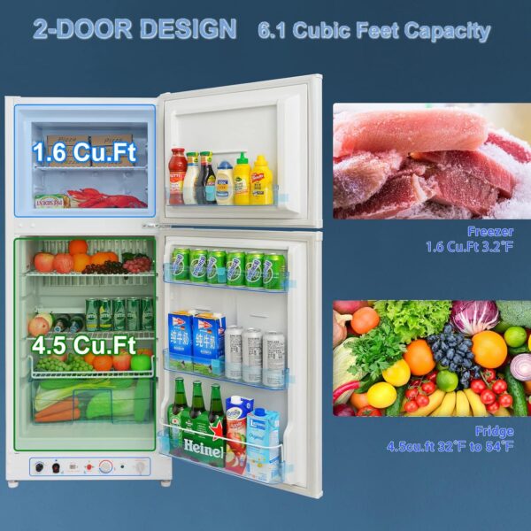 smad propane refrigerator off grid. 6.1 cu.ft propane fridge with freezer for cabin. boat. lpg/110v 2 way rv refrigerator with reversible door. white