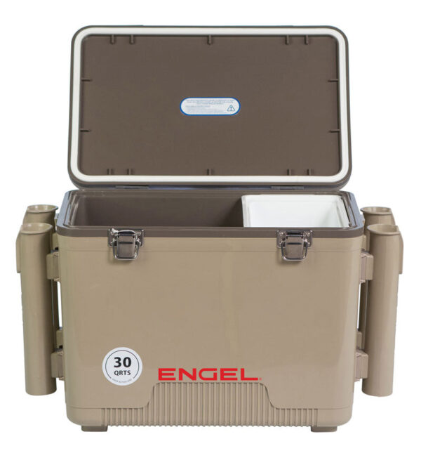 engel 30 quart drybox/cooler with rod holders